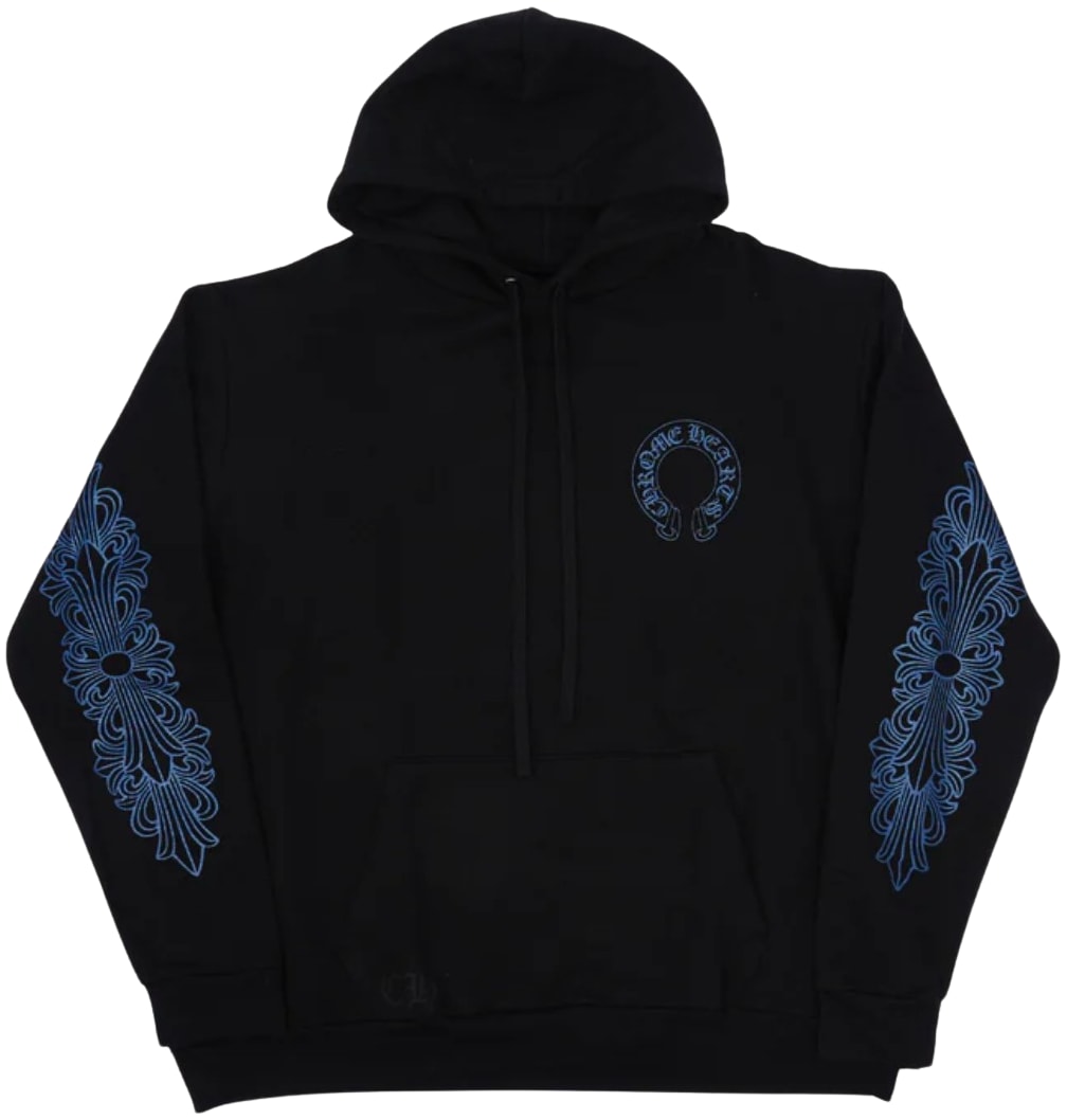 Chrome Hearts Friends and Family 'Blue Glitter' Horseshoe Logo Hoodie