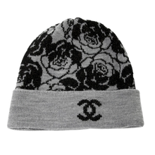 Chanel 'Grey' Camellia Cashmere Beanie