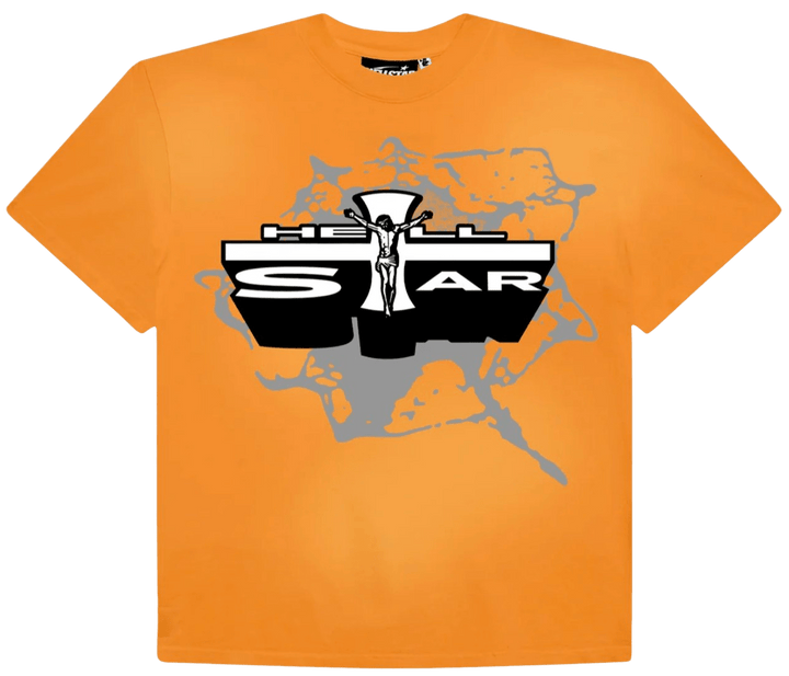 Hellstar 'Jesus Emblem' Orange Grey Tee