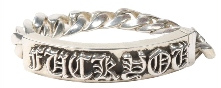 Chrome Hearts 'Fuck You' Silver Cuban Link ID Bracelet