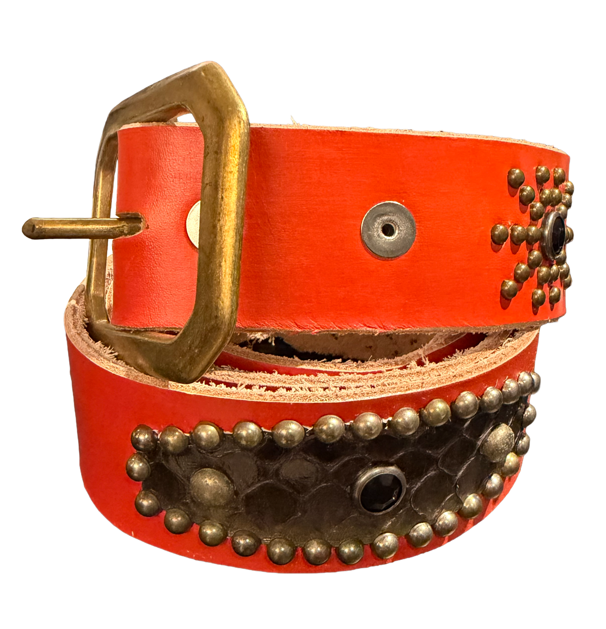 Studded 'Brown Gradient Snakeskin Sun Gem' Orange Belt