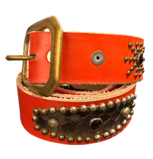 Studded 'Brown Gradient Snakeskin Sun Gem' Orange Belt