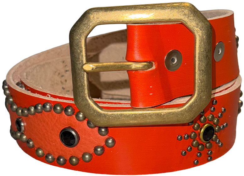 Studded 'Orange Leather/Black Gem' Orange Belt