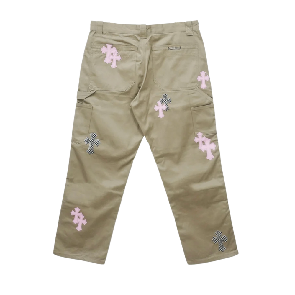 Chrome Hearts 'Khaki' Pink Leather Cross Patch Carpenter Pants