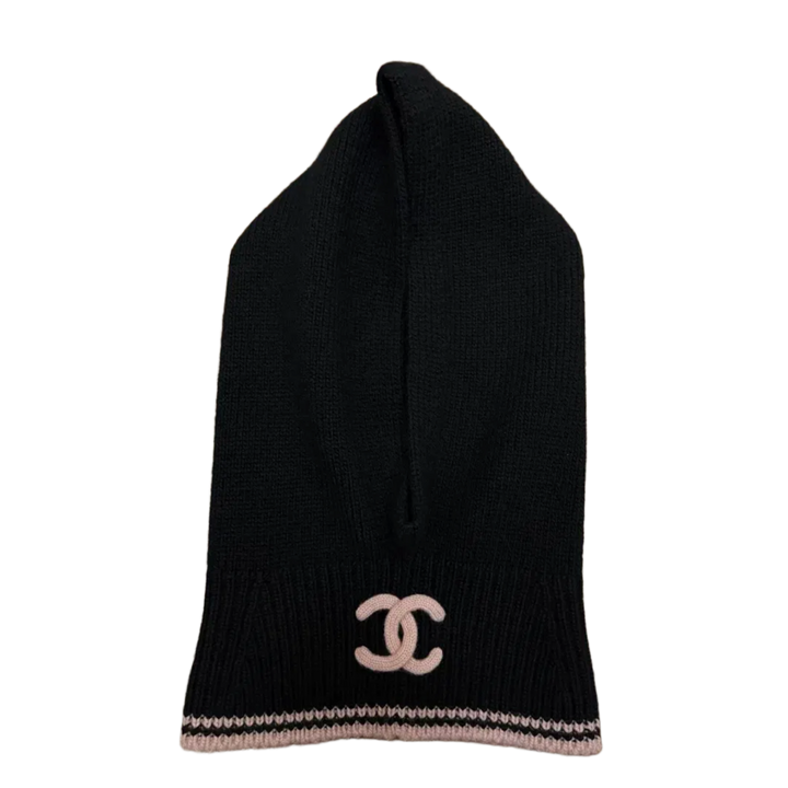 Chanel Black/Pink Cashmere &amp; Silk CC Balaclava