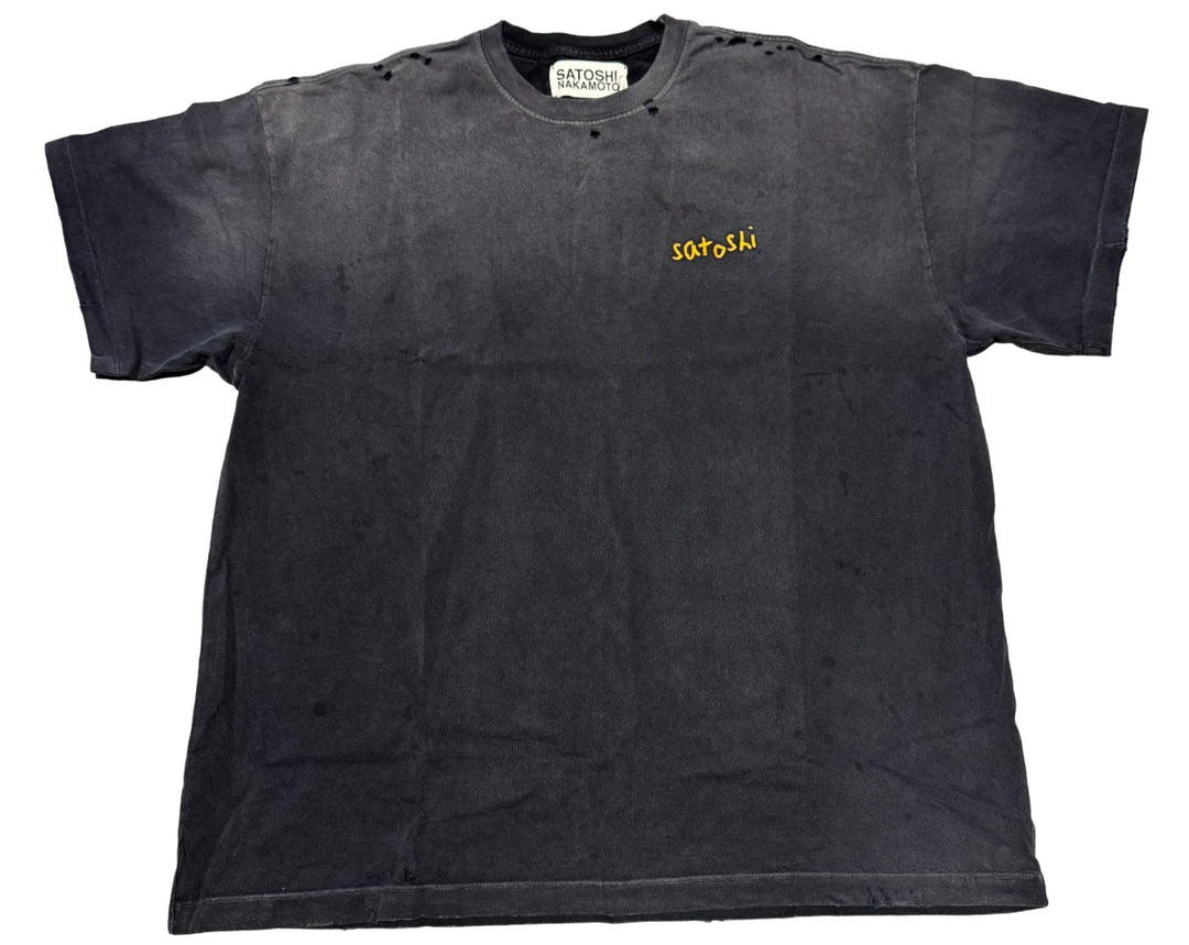 Satoshi Nakamoto "Washed Black' Chain Stitch Tee