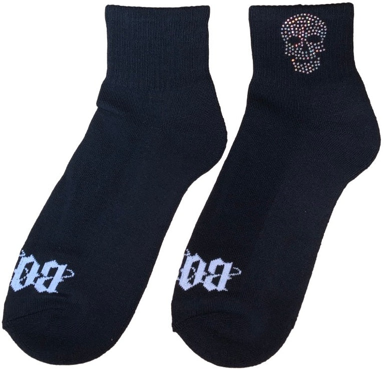 Bossi 'Single Skull' Rhinestone Black Socks