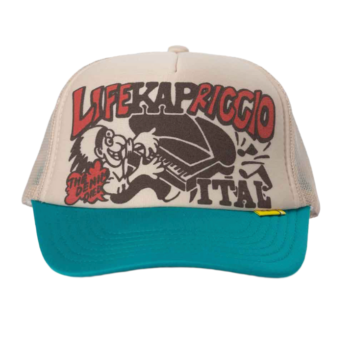 Kapital 'Life Kapriccio' Beige Teal Trucker Hat