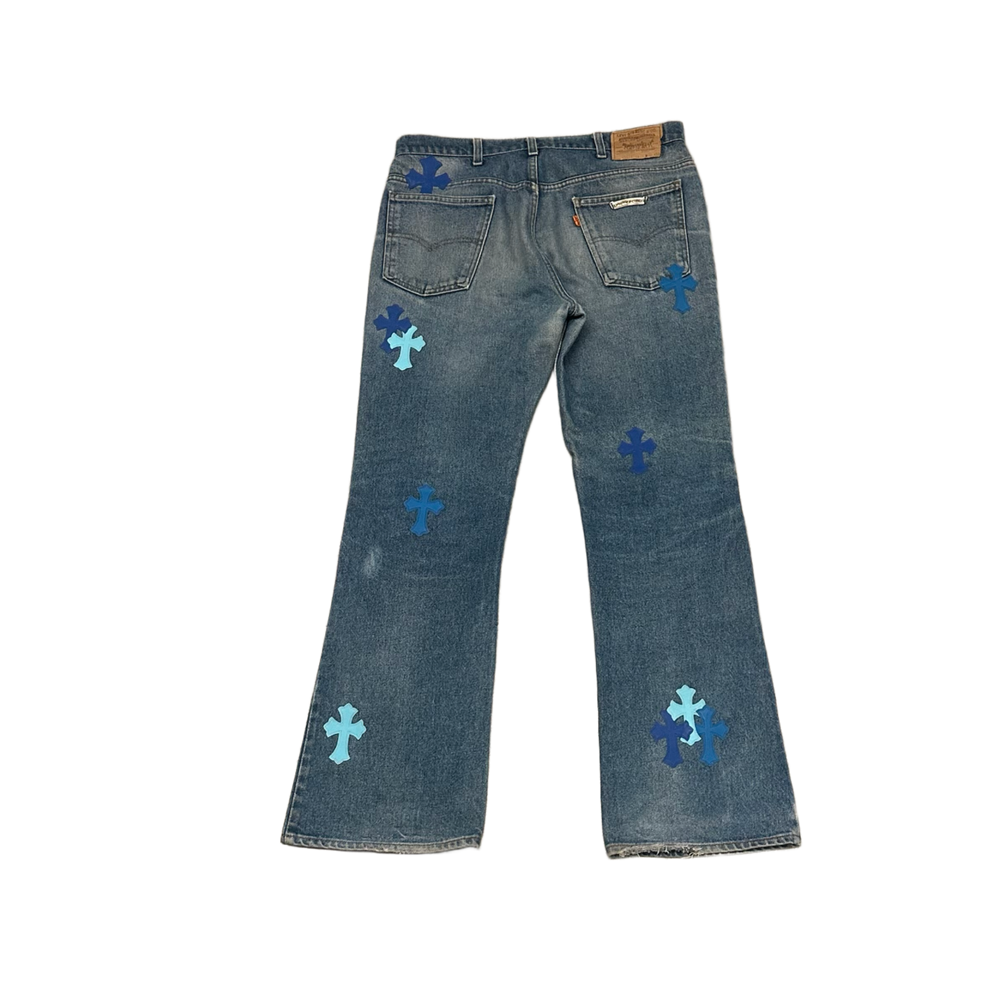 Chrome Hearts 'Double Blue' Orange Tab Levi Flare Jeans