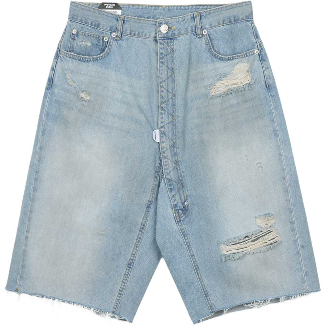 Protocol Index Long Zipper Fly Denim Shorts Blue