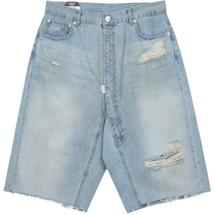 Protocol Index Long Zipper Fly Denim Shorts Blue
