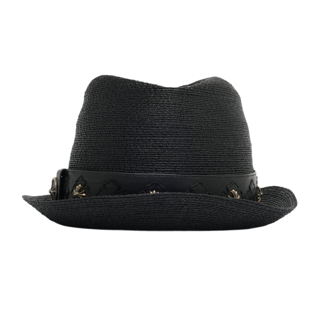 Chrome Hearts 'Plus Cross' Leather Strap Black Fedora Hat