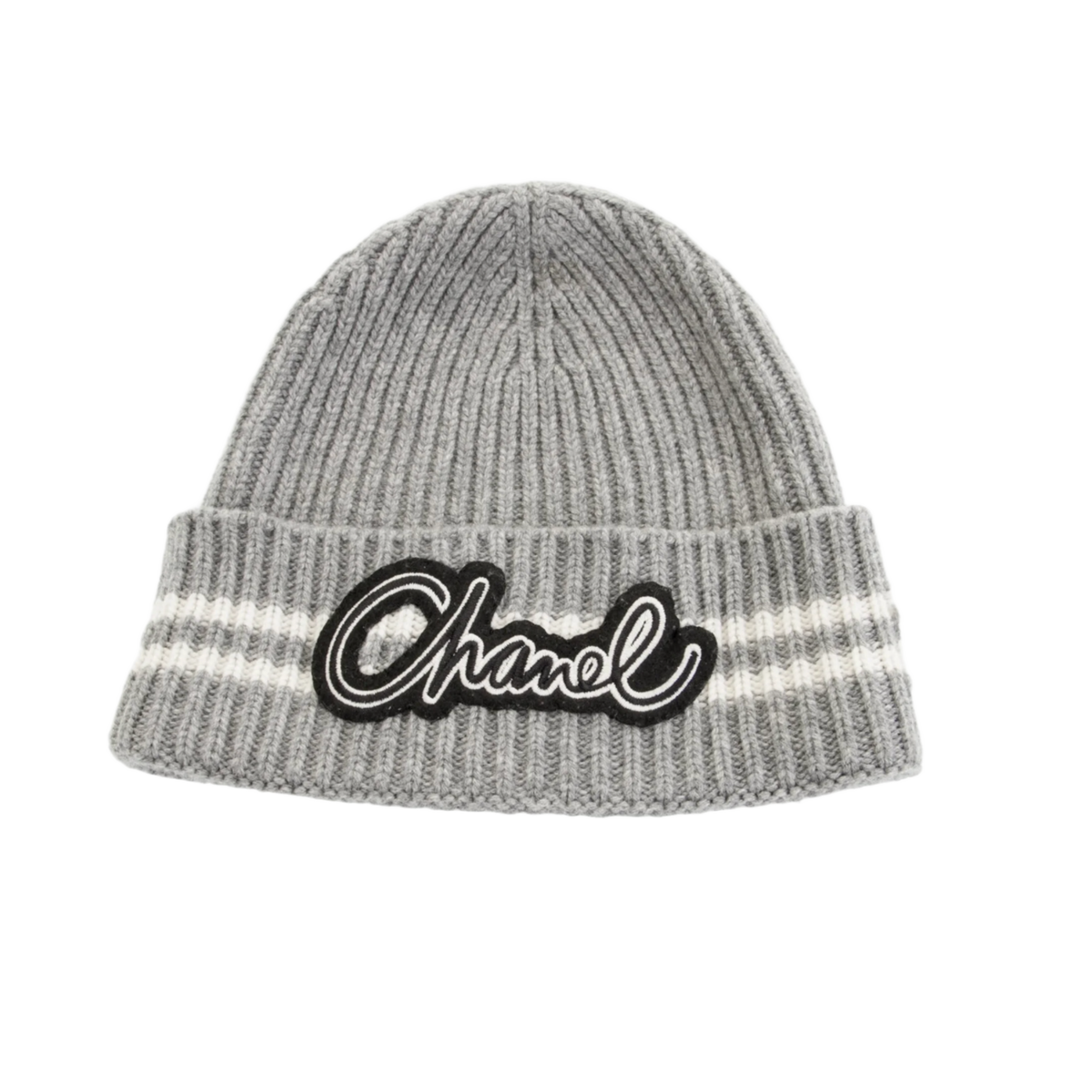 Chanel Grey 'Script Logo' Beanie