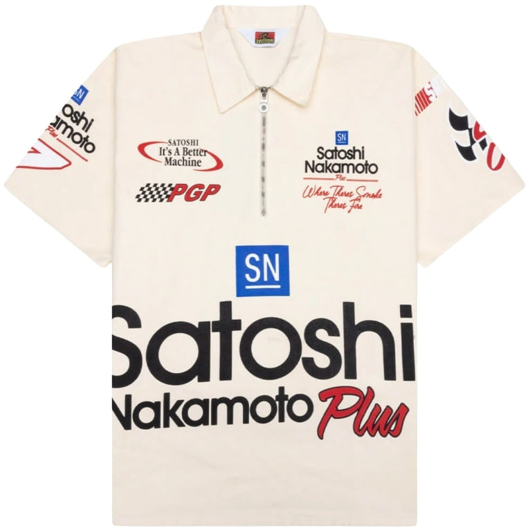 Satoshi Nakamoto 'Days of Thunder' Quarter-Zip Cream Mechanic Shirt