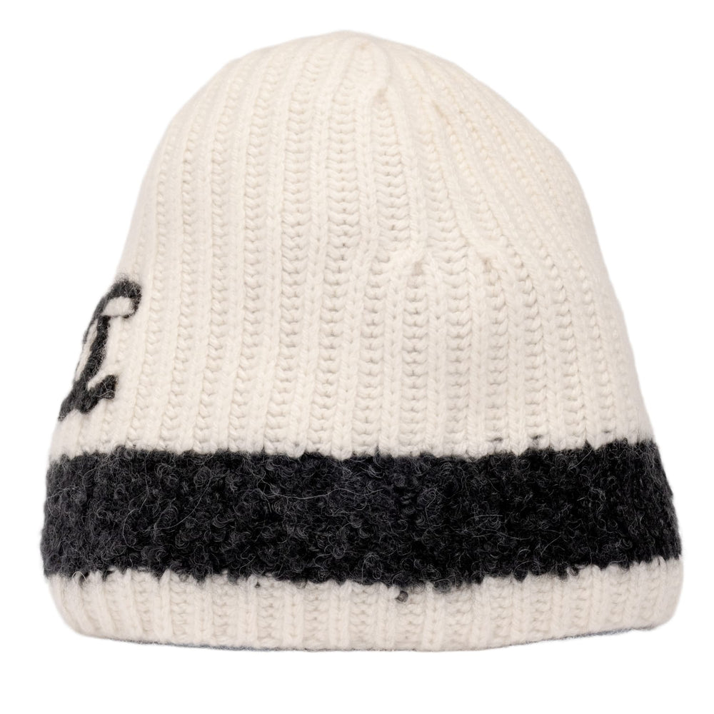 Chanel 'Black Stripe' Ecru CC Cashmere Beanie