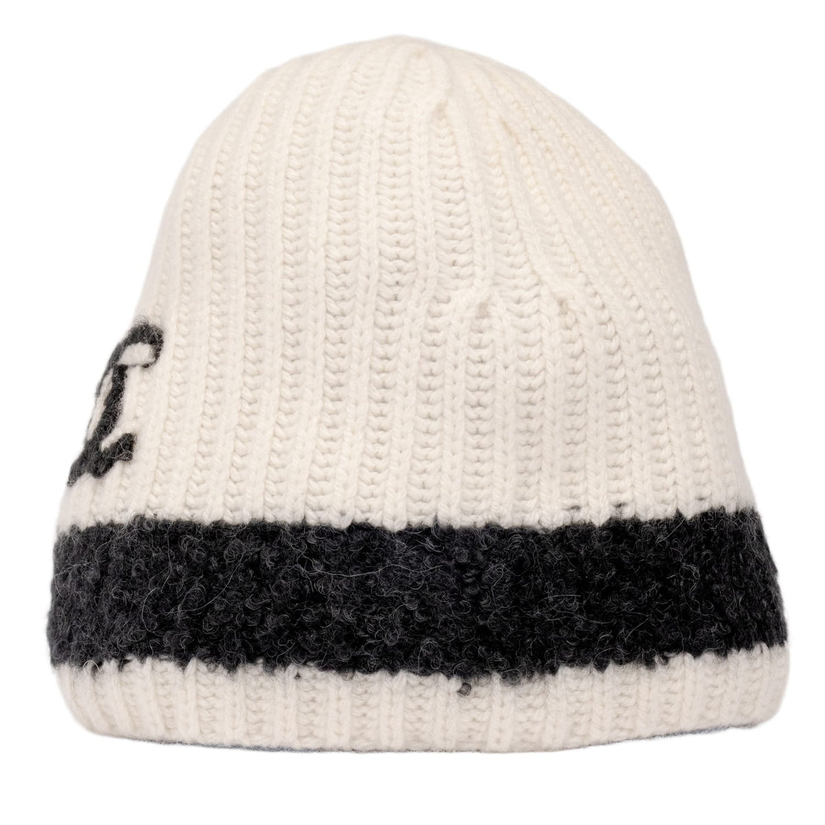 Chanel 'Black Stripe' Ecru CC Cashmere Beanie