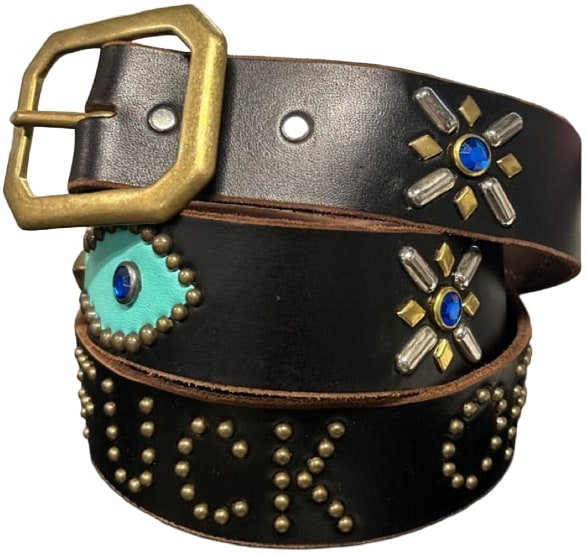 Studded 'Turquoise Leather' Blue Gem Sun Fuck Off Belt