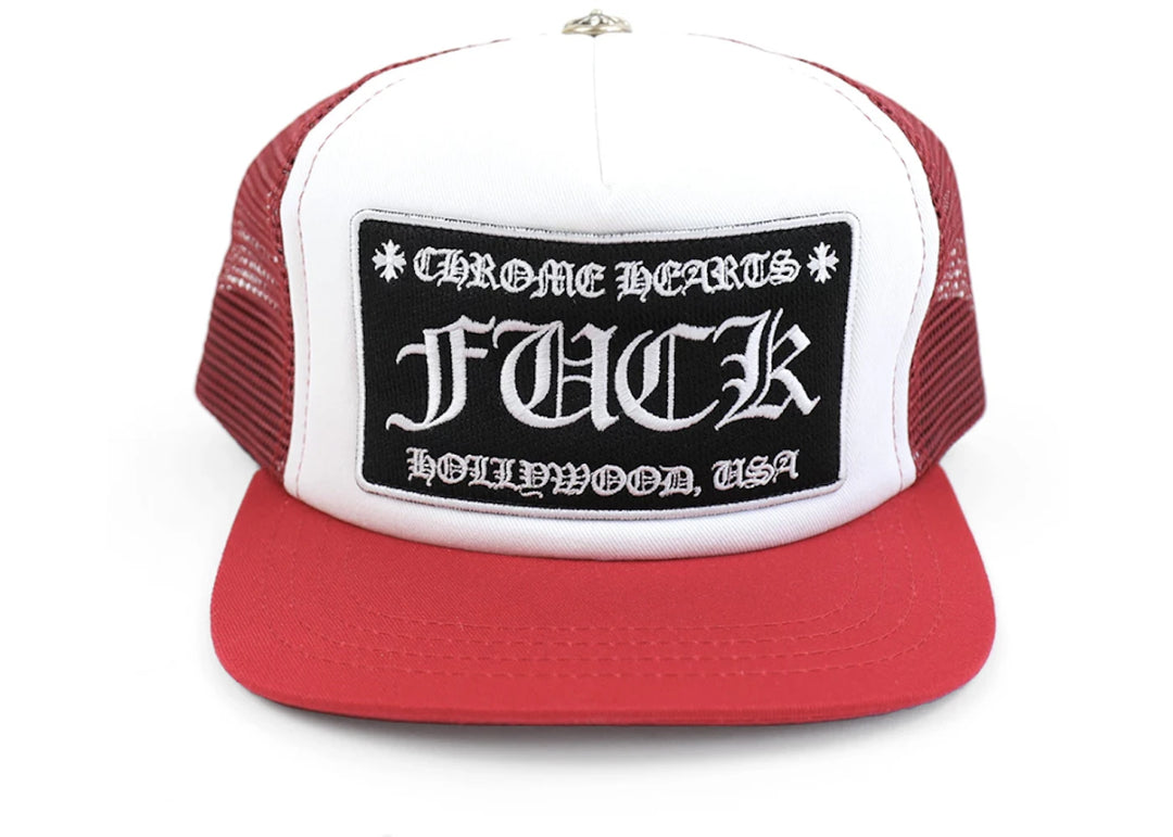 Chrome Hearts FUCK Hollywood Trucker Hat Red/White