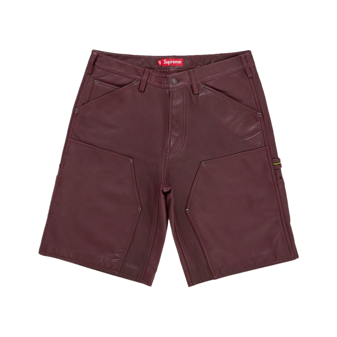 Supreme Leather Double Knee Painter Short Burgundy
