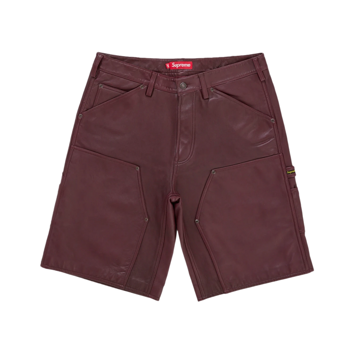 Supreme Leather Double Knee Painter Short Burgundy