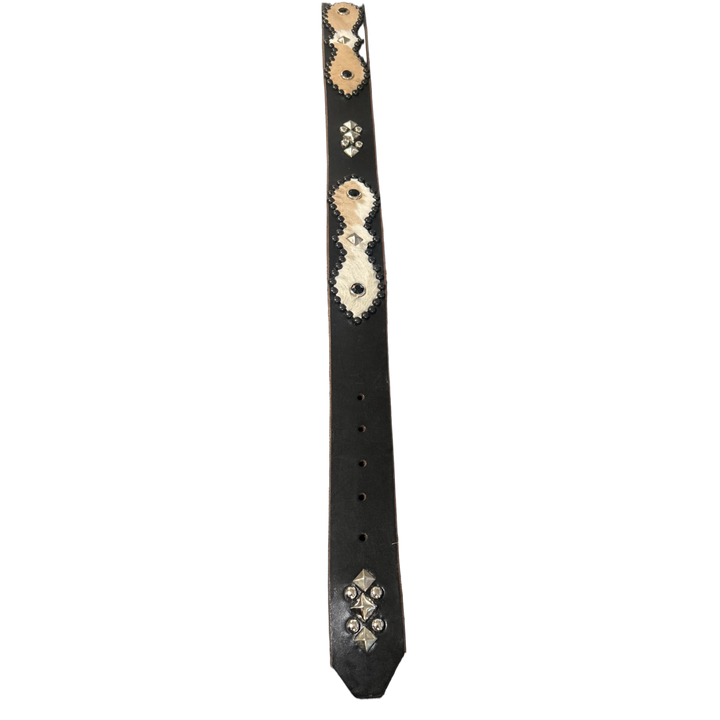 Studded 'White/Brown Hair' Black Gem Leather Belt
