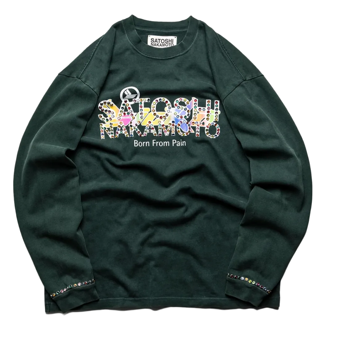 Satoshi Nakamoto x Sicko 'Green' Studded Gradient Longsleeve Tee