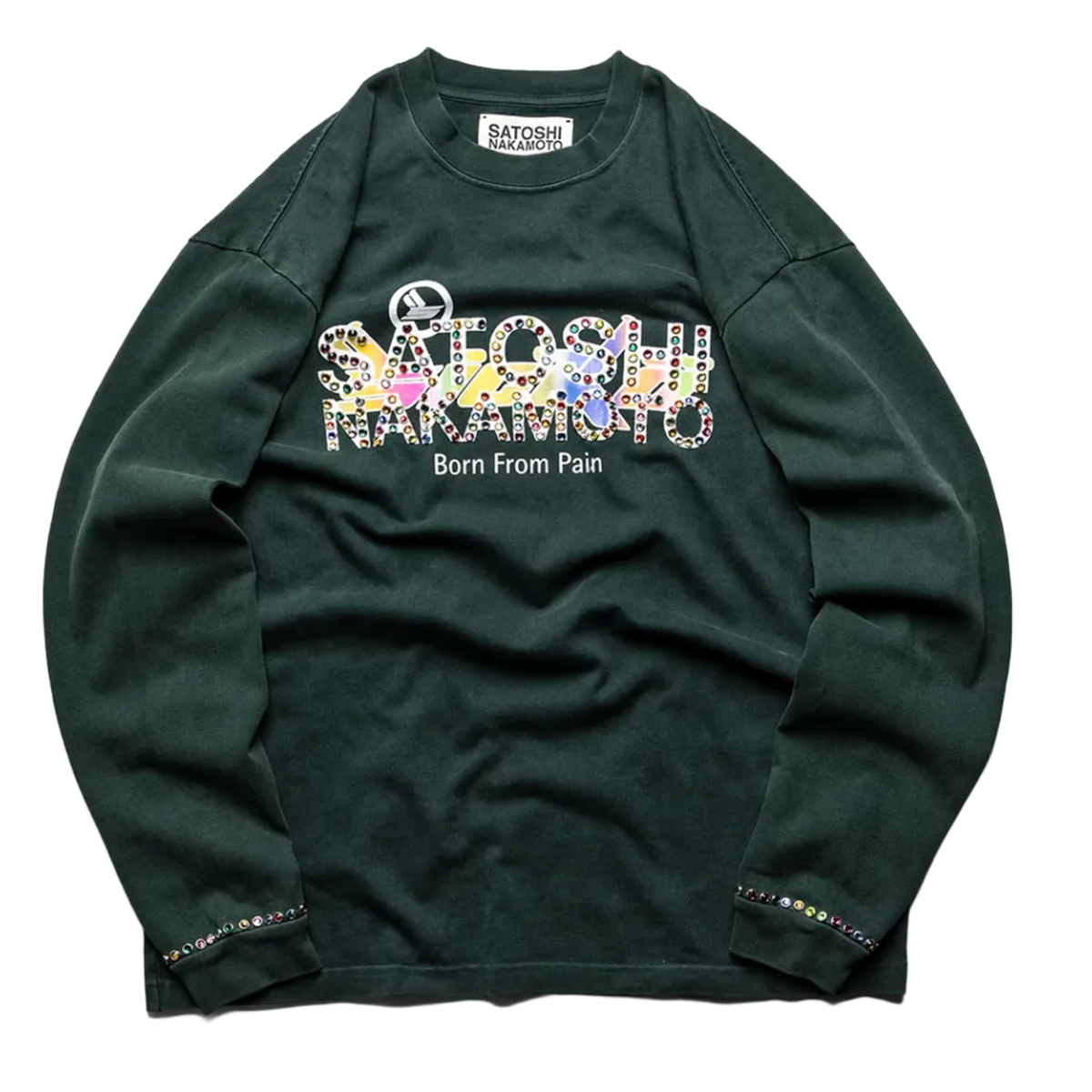Satoshi Nakamoto x Sicko 'Green' Studded Gradient Longsleeve Tee
