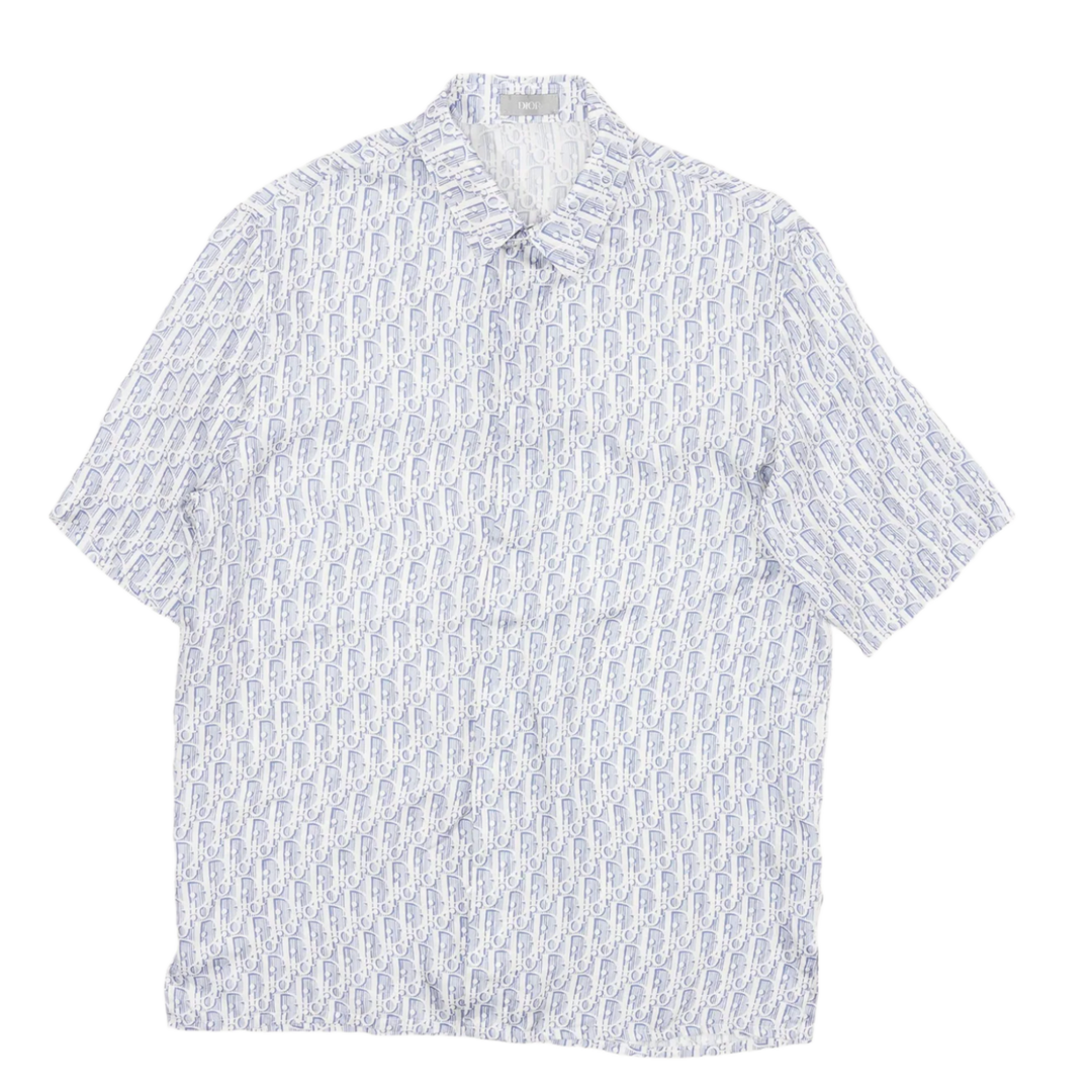 Dior Oblique 'White/Light Blue' Silk Button Up Shirt 