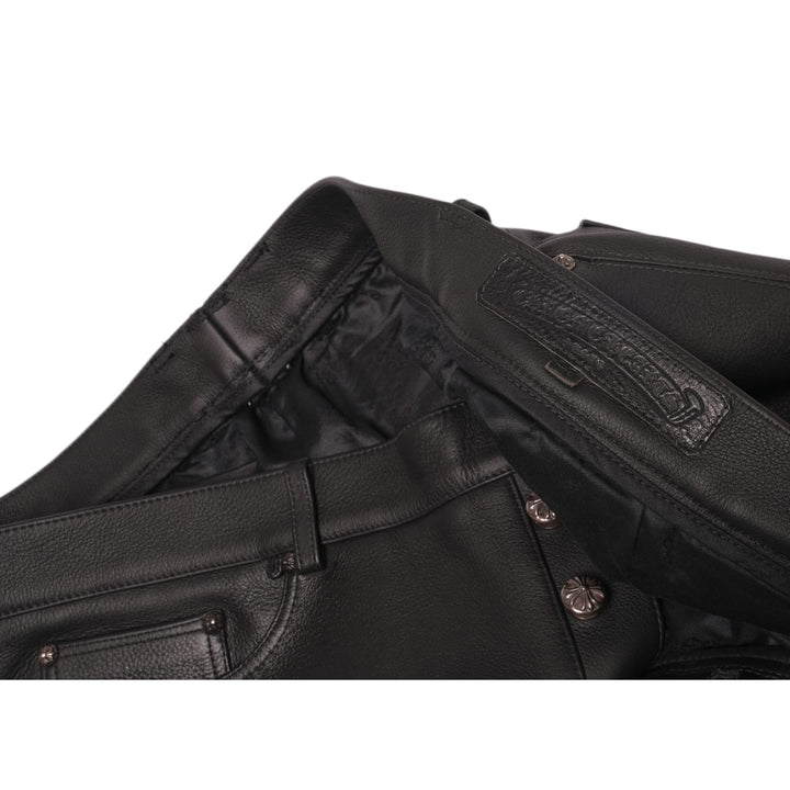 Chrome Hearts Black Leather '20 Patch Le Fluer' Pant