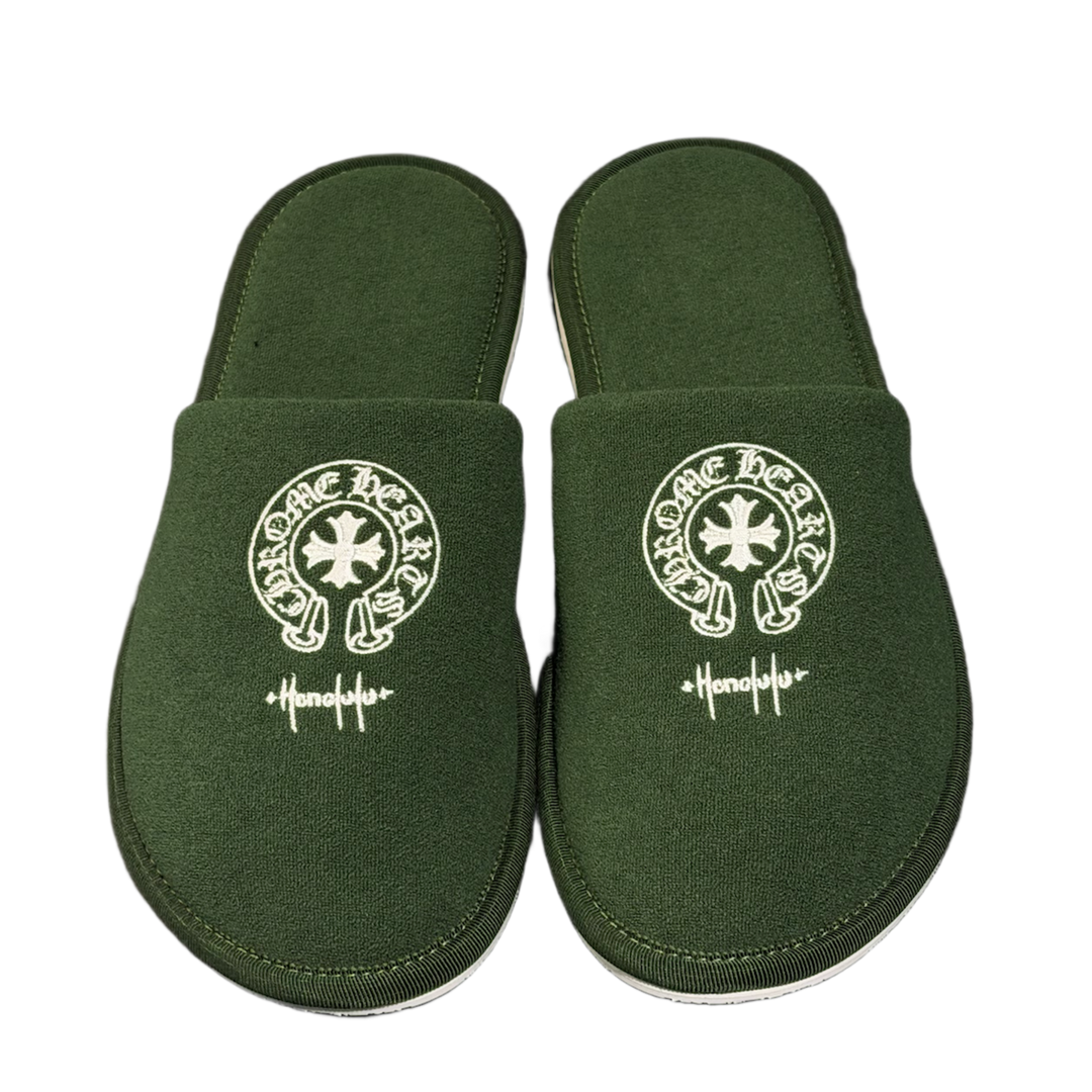 Chrome Hearts 'Honolulu' Olive Hotel Slippers
