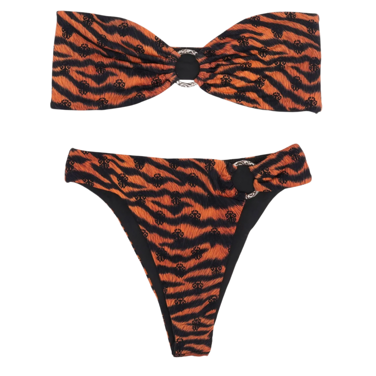 Chrome Hearts Dipped in Blue 'Orange Tiger' Bandeau Bikini Set