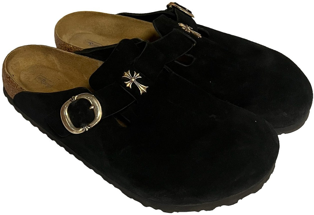 Chrome Hearts 'Silver Cross' Black Birkenstock Sandals