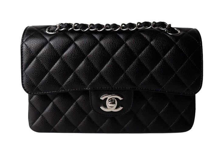 Chanel 'Black Caviar' Class Flap Small Bag Silver Hardware