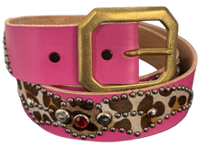 Studded 'Leopard Fur Print' Spider Gem Pink Belt