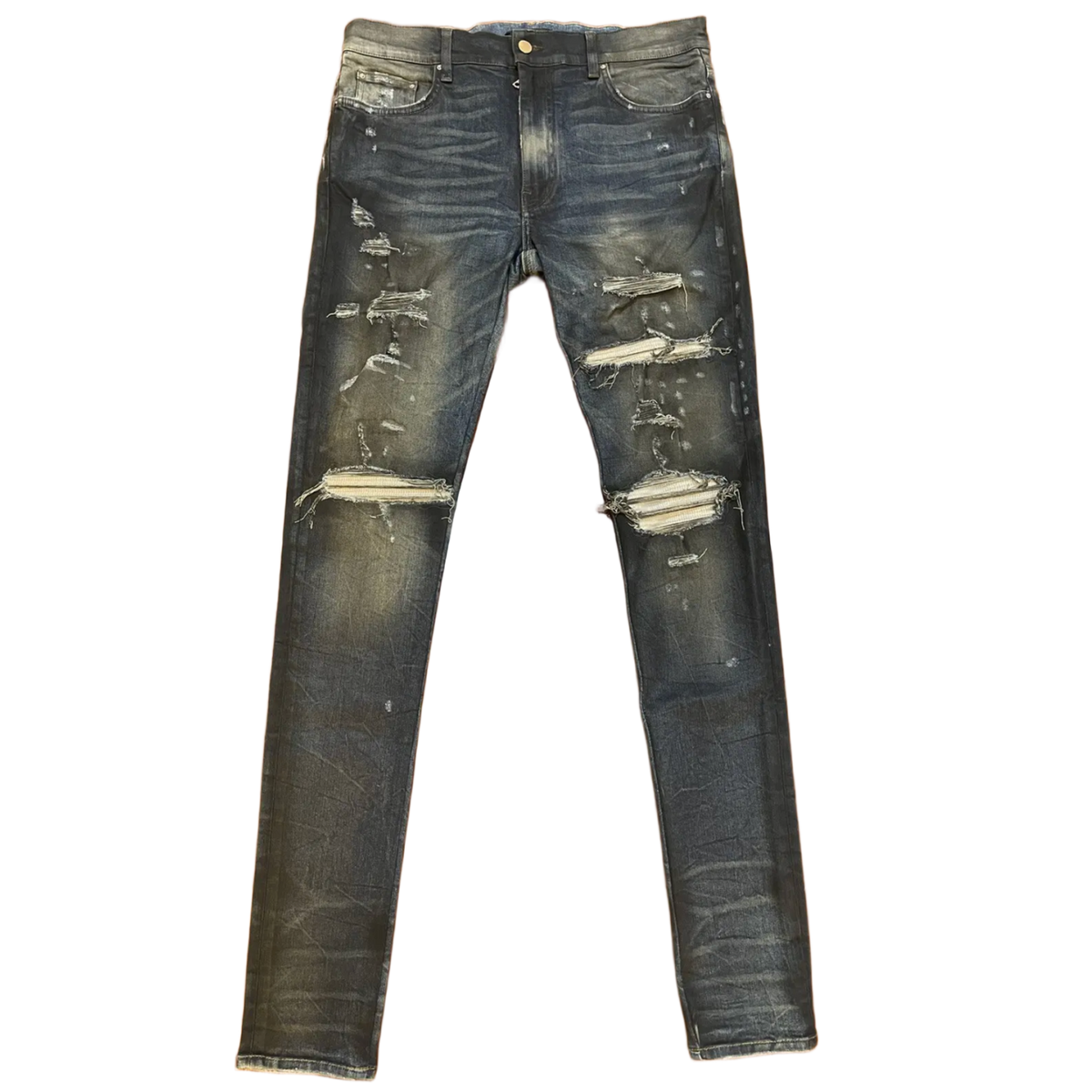Amiri 'Mx1 Cashmere Patch Rough' Indigo Blue Skinny Jeans