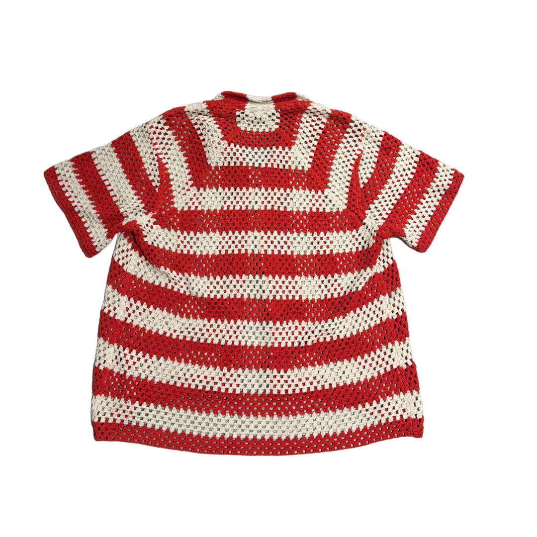 Bode 'Red/Cream' Flagship Striped Crochet Shirt