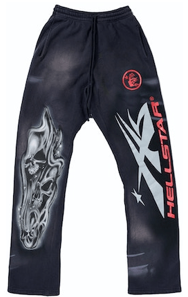 Hellstar Airbrushed Skull Flare Bottom Sweatpants Midnight Dye Black
