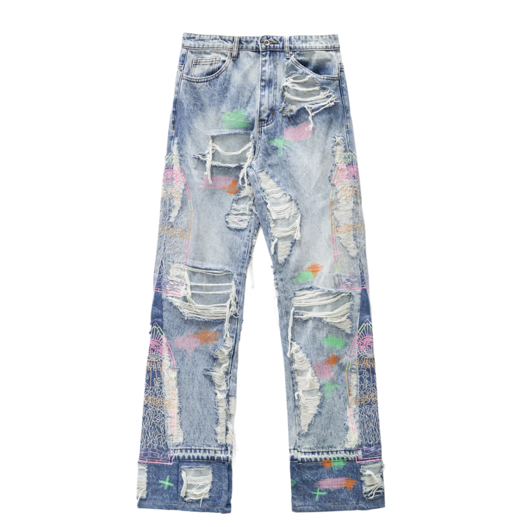 Who Decides War 'Technicolor Embroidery 'Blue Denim Jeans