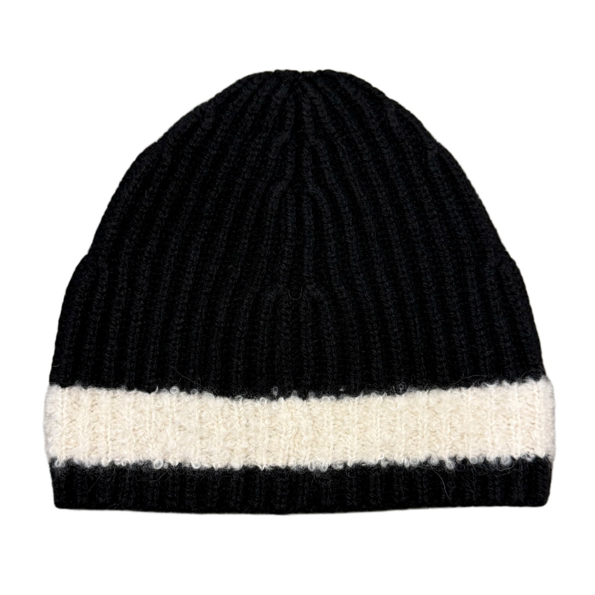 Chanel 'Ecru Stripe' Black CC Cashmere Beanie