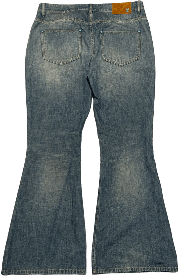 Louis Vuitton 'Turquoise' Stonewashed Flared Chambray Jeans