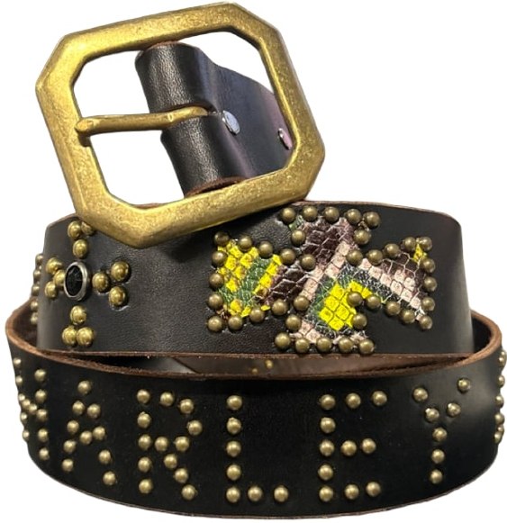 Studded 'Brown/Yellow/Green Snakeskin' Cross Harley Davidson Belt