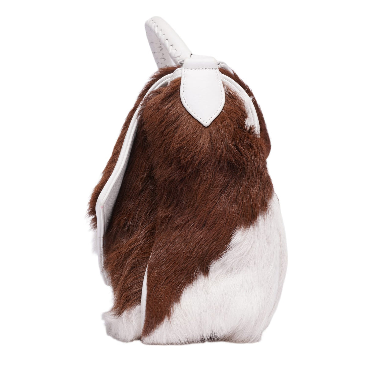Chrome Hearts 'Brown/White Calf Hair' Silver Cross One Button White Leather Flap Bag