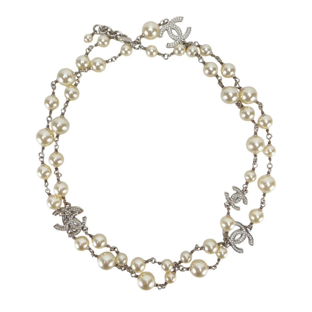 Chanel Graduated Pearl Crystal Long Necklace