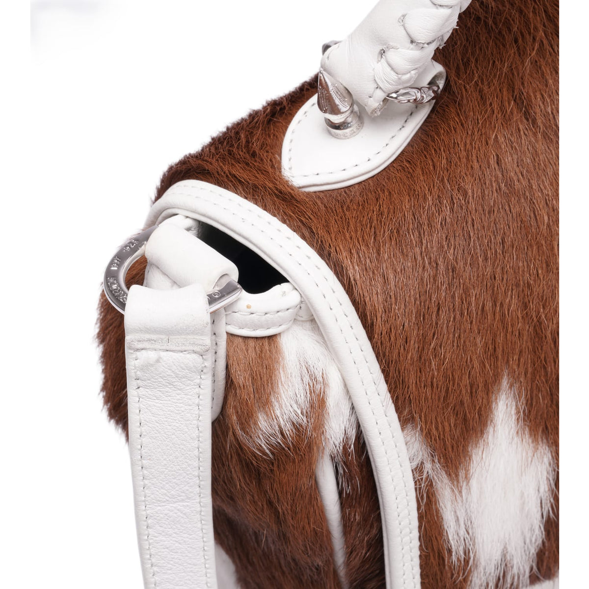 Chrome Hearts 'Brown/White Calf Hair' Silver Cross One Button White Leather Flap Bag