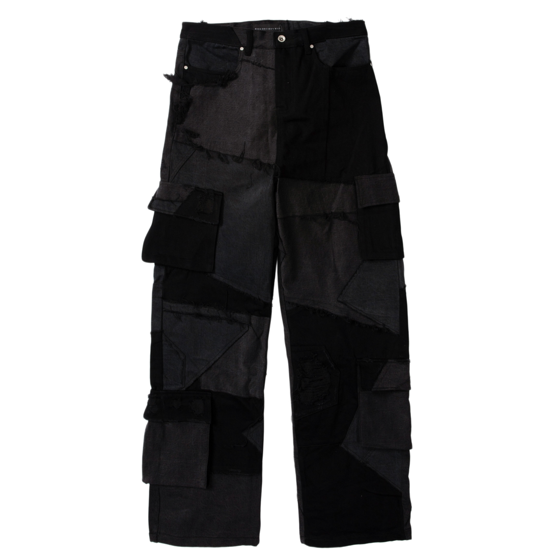 Who Decides War 'Black' Destroyed Paneled Cargo Pants