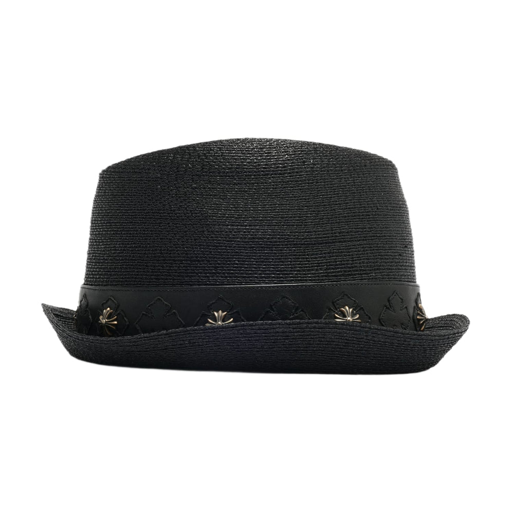Chrome Hearts 'Plus Cross' Leather Strap Black Fedora Hat