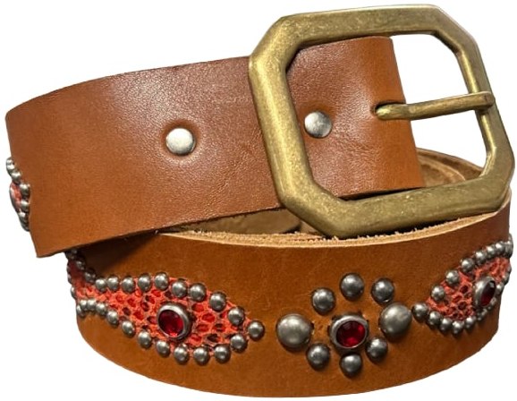 Studded 'Red Snakeskin' Brown Belt