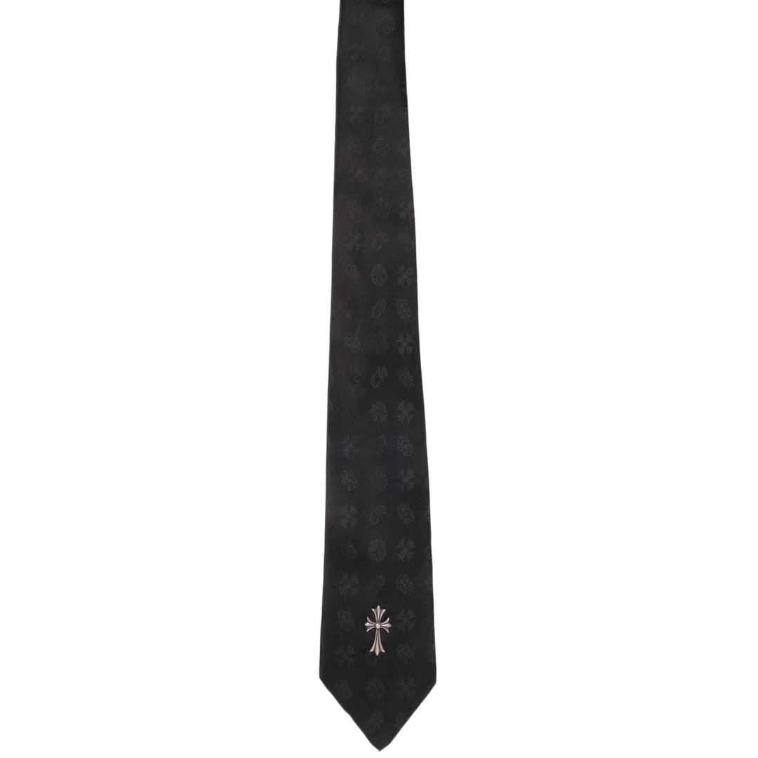Chrome Hearts 'Silver Cross' Black Monogram Silk Tie