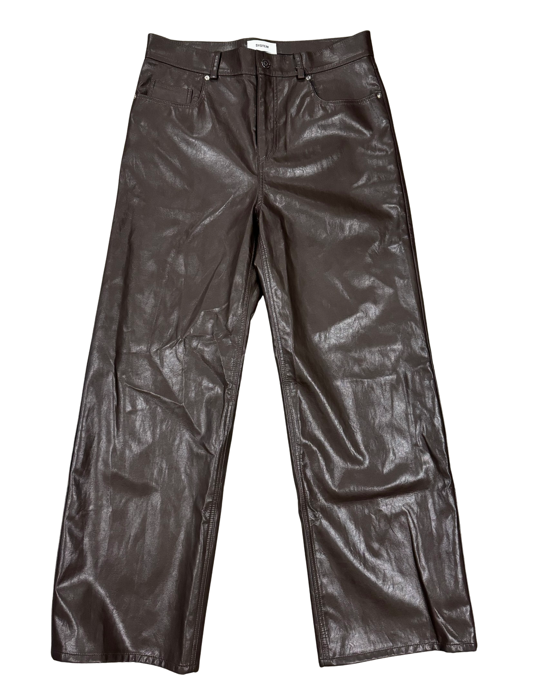 System 'Brown' Faux Leather Wide Leg Pants