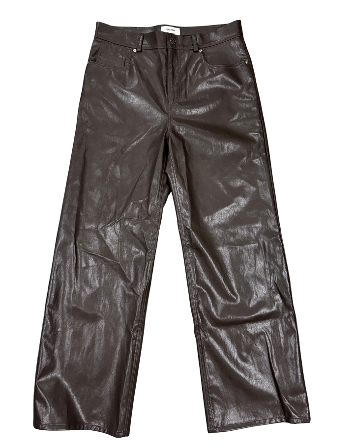 System 'Brown' Faux Leather Wide Leg Pants